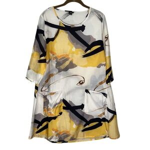 Shana Dress Women's Medium Colorful Wearable Art Long Line Tunic Artsy Pockets‎